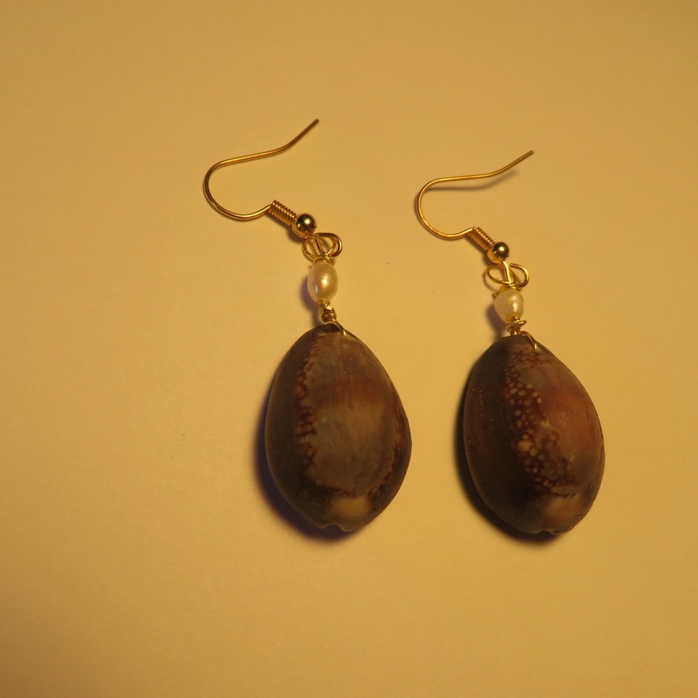 Handcrafted Gold Cowrie Shell Earrings with Pearls (shells from Hawaii)